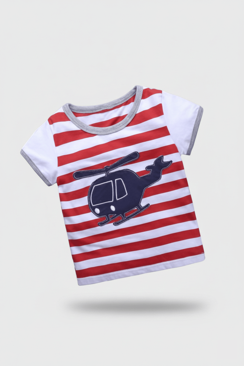 Trendy Heli Stripes Embroidery T-Shirt For A Stylish Look
