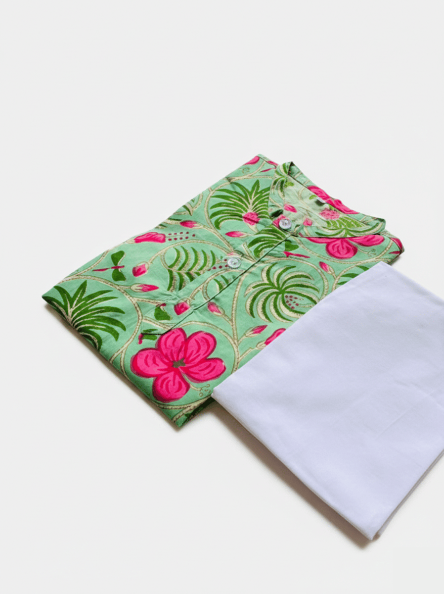 Pure Cotton Floral Brij Kurta Pajama Set