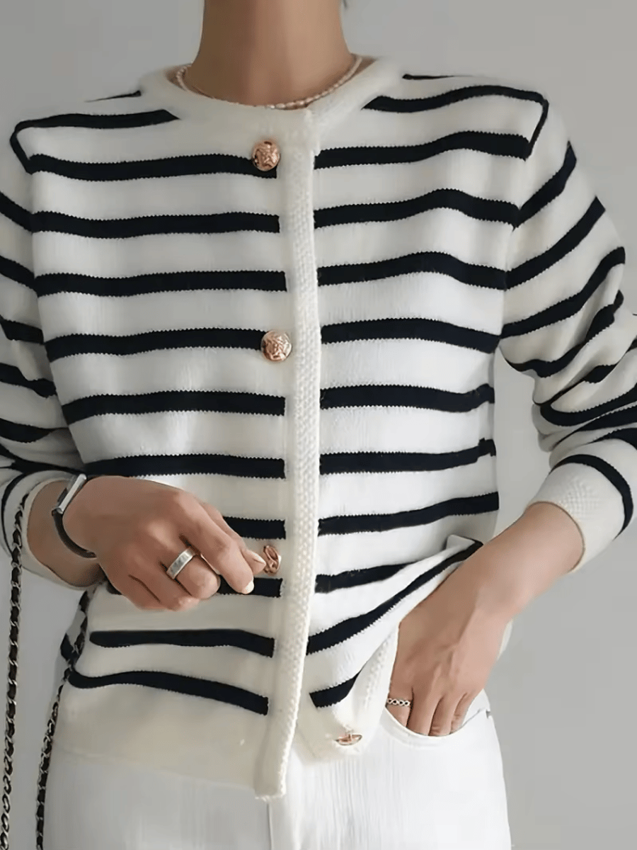 Striped Button-Front Cardigan Sweater for Cozy Fall Fashion Aossviao - Women's Cardigans