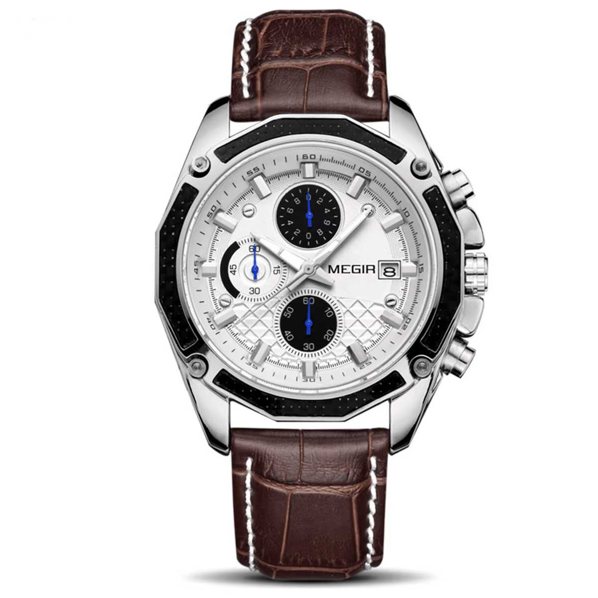 Large Dial Men's Sports Chronograph Watch with Leather Strap Large Dial Men's Sports Chronograph Watch with Leather Strap