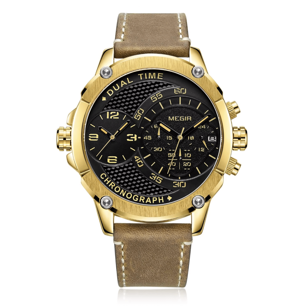 Chronograph Men's Leather Strap Watch with Calendar & Waterproof Design