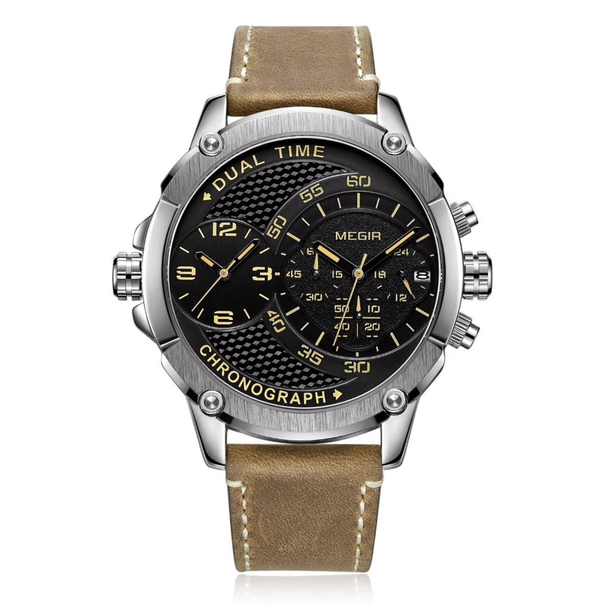 Chronograph Men's Leather Strap Watch with Calendar & Waterproof Design