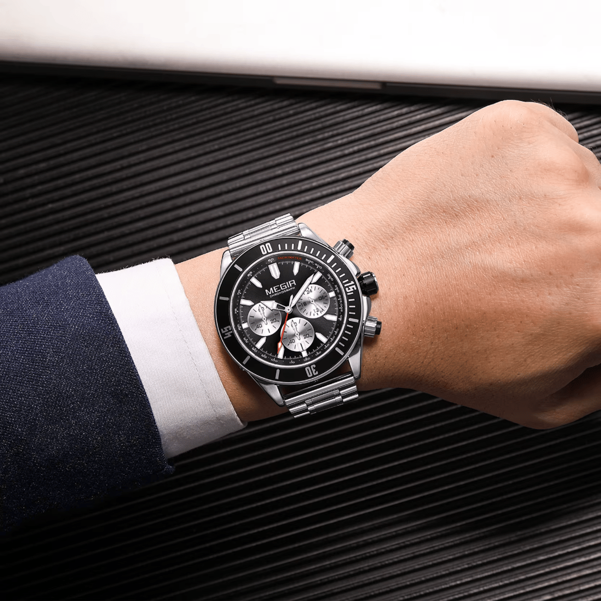 Chronograph Waterproof Quartz Watch with Stainless Steel Band Megir - Men's Dress Watches 1