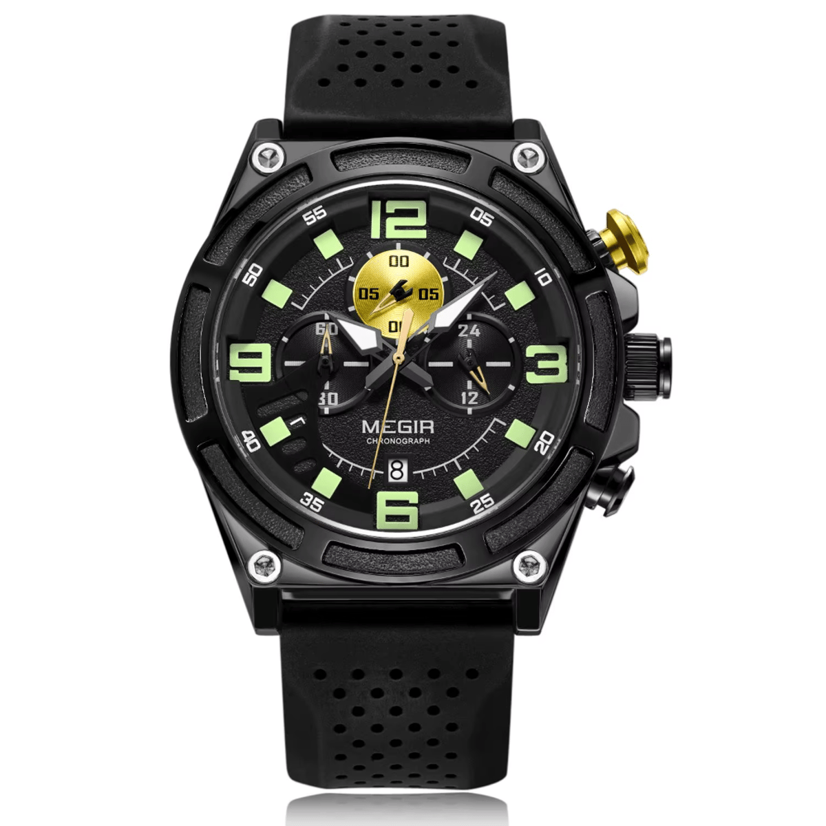 Sporty Quartz Chronograph Watch with Luminous Hands and Date