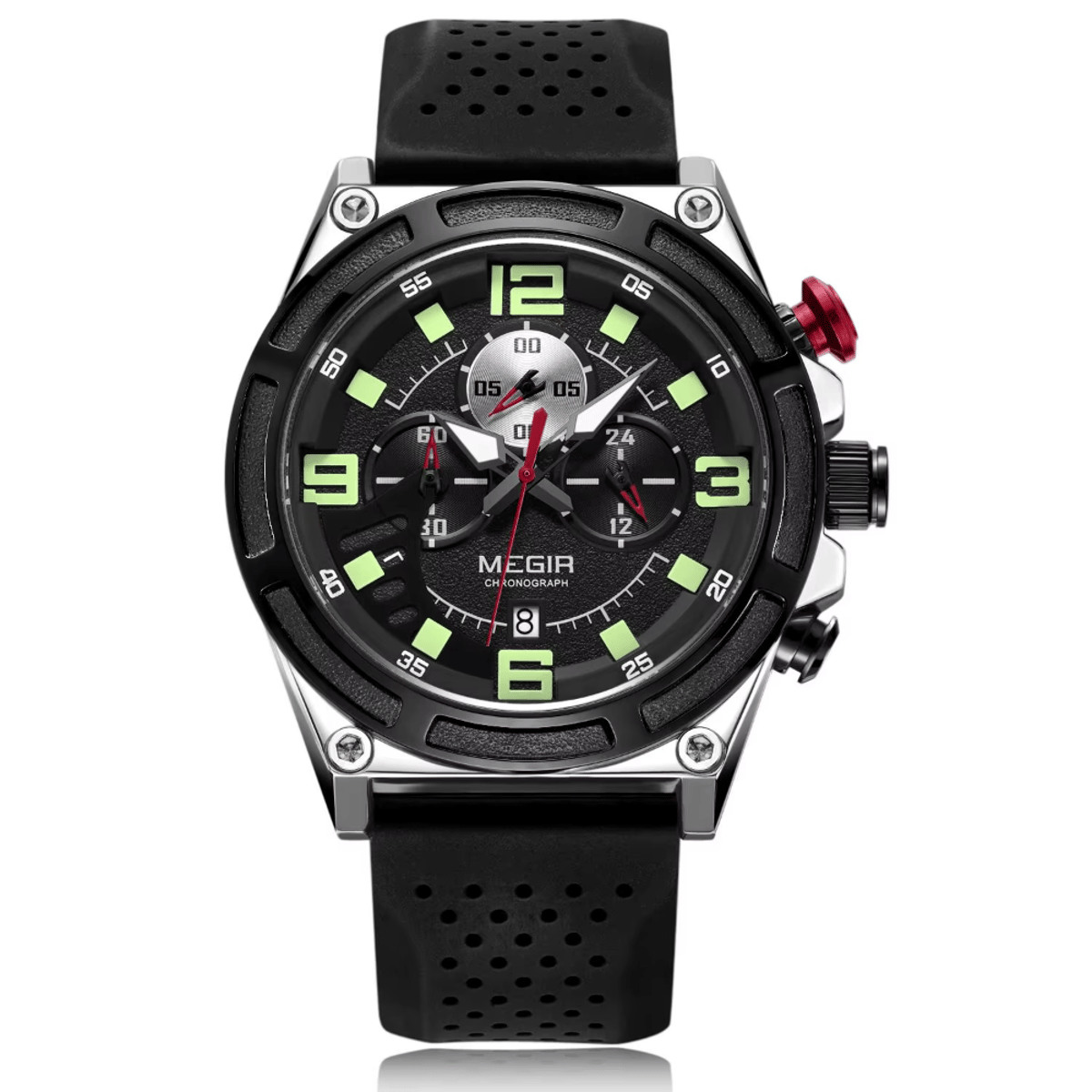 Sporty Quartz Chronograph Watch with Luminous Hands and Date