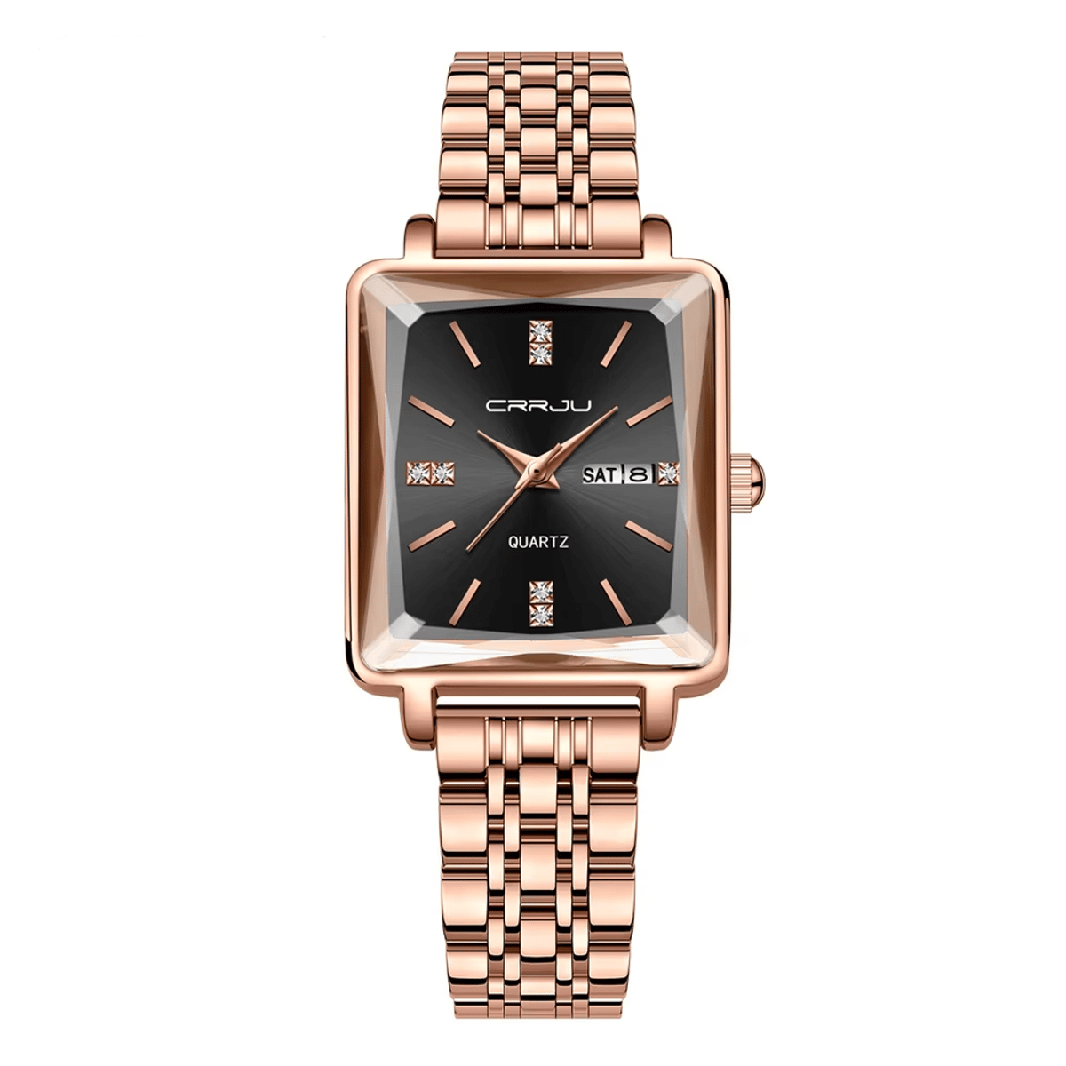 Square Quartz Watch with Stainless Steel Bracelet for Women
