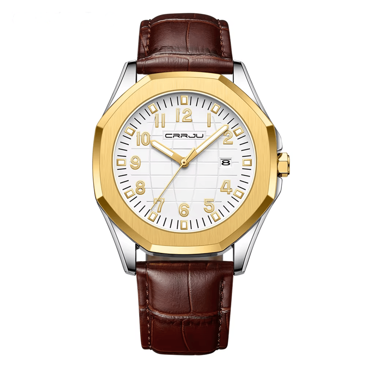 Elegant Men's Quartz Watch with Leather Strap and Calendar