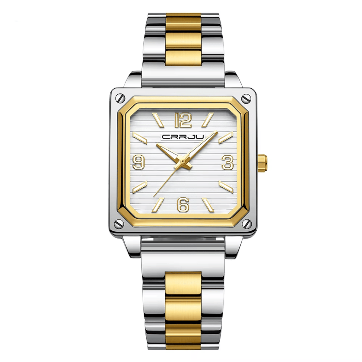 Men's Stainless Steel Square Quartz Watch with Luminous Waterproof Design