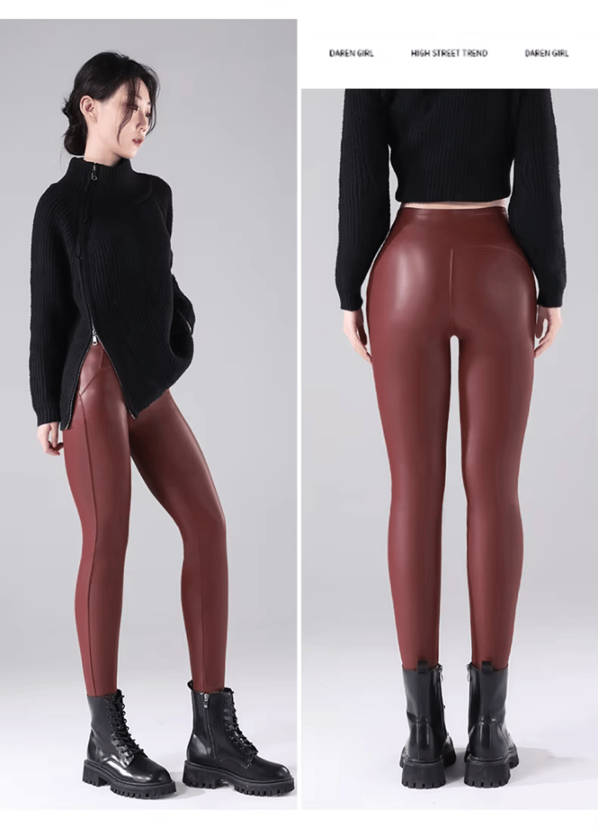 High-Waist PU Leather Leggings for Fall & Winter