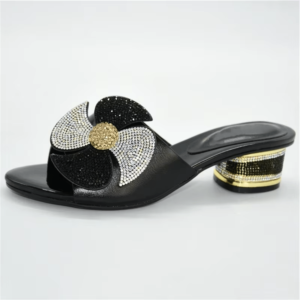 Elegant Floral Mid-Heel Sandals with Metal Decoration Design Elegant Floral Mid-Heel Sandals with Metal Decoration Design