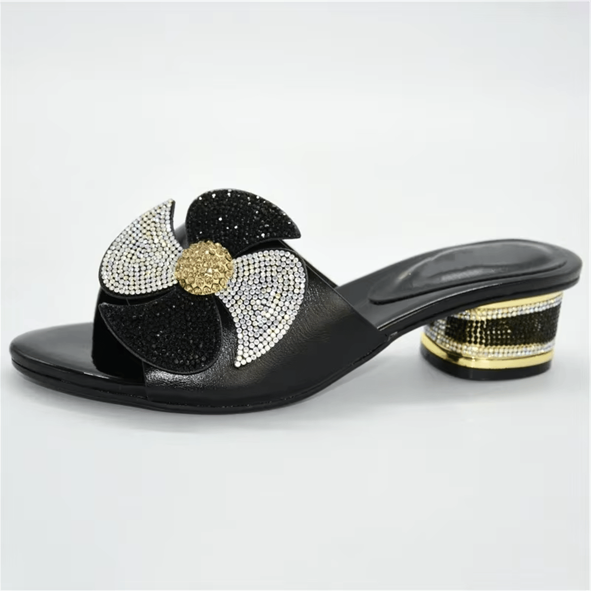Elegant Floral Mid-Heel Sandals with Metal Decoration Design