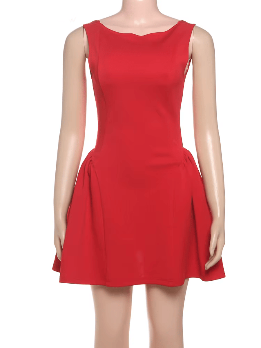 Chic A-Line Mini Dress with Sleeveless and O-Neck Design