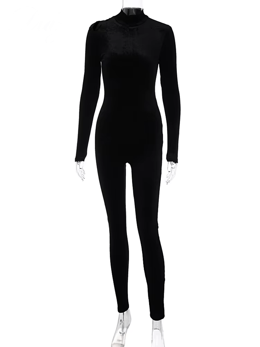 Chic Autumn Velvet Long Sleeve Bodycon Jumpsuit for Women