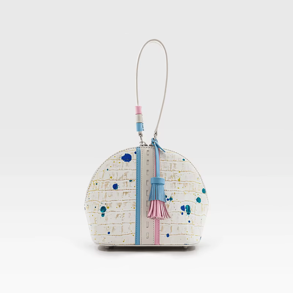 Patchwork Clutch Handbag with Flower Decoration and Zipper Bafelli - Women's Handbags