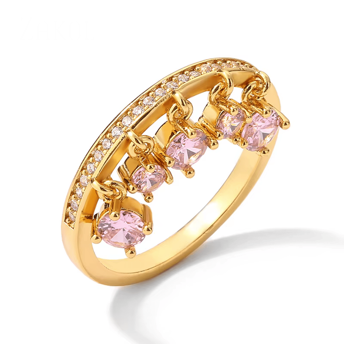 Elegant Rectangle Zirconia Tassel Ring for Chic Statement Style Zakol - Women's Rings