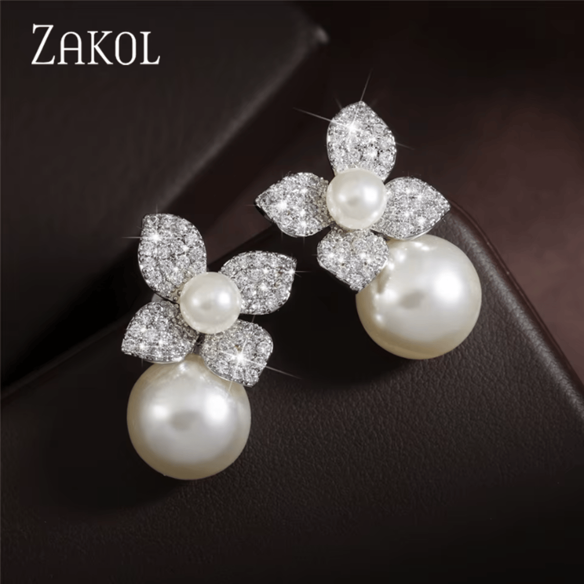Elegant Imitation Pearl Flower Drop Earrings with Cubic Zirconia Elegant Imitation Pearl Flower Drop Earrings with Cubic Zirconia