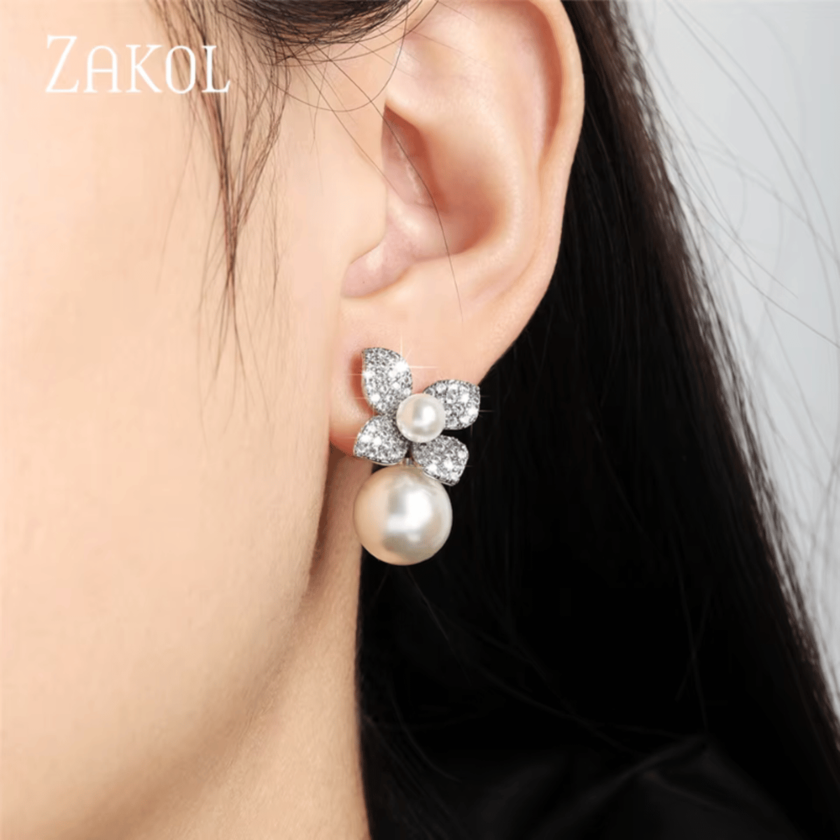 Elegant Imitation Pearl Flower Drop Earrings with Cubic Zirconia Elegant Imitation Pearl Flower Drop Earrings with Cubic Zirconia