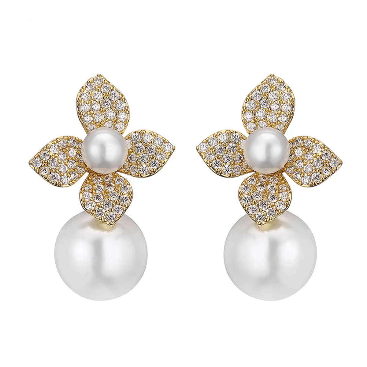 Elegant Imitation Pearl Flower Drop Earrings with Cubic Zirconia Elegant Imitation Pearl Flower Drop Earrings with Cubic Zirconia
