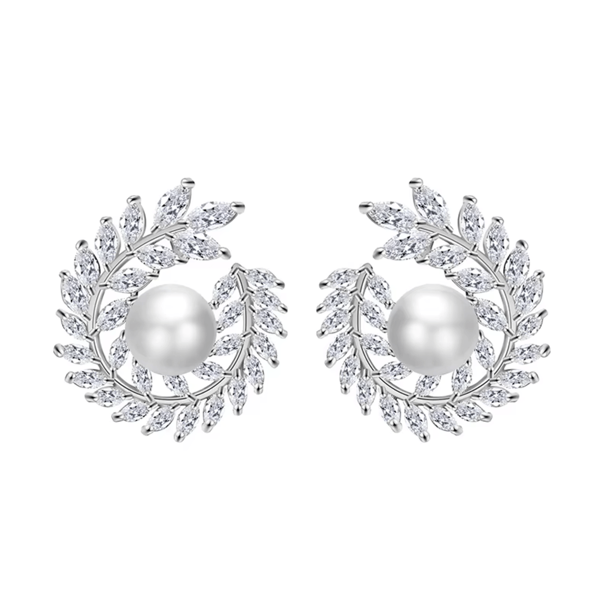 Elegant Simulated Pearl Stud Earrings with Cubic Zirconia Detail Elegant Simulated Pearl Stud Earrings with Cubic Zirconia Detail