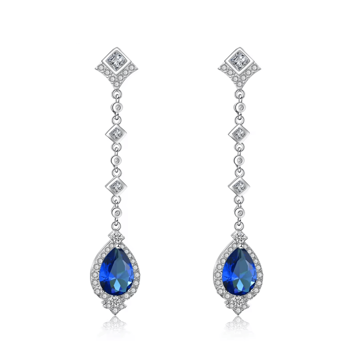 Elegant Water Drop Shaped CZ Long Dangle Earrings for Women