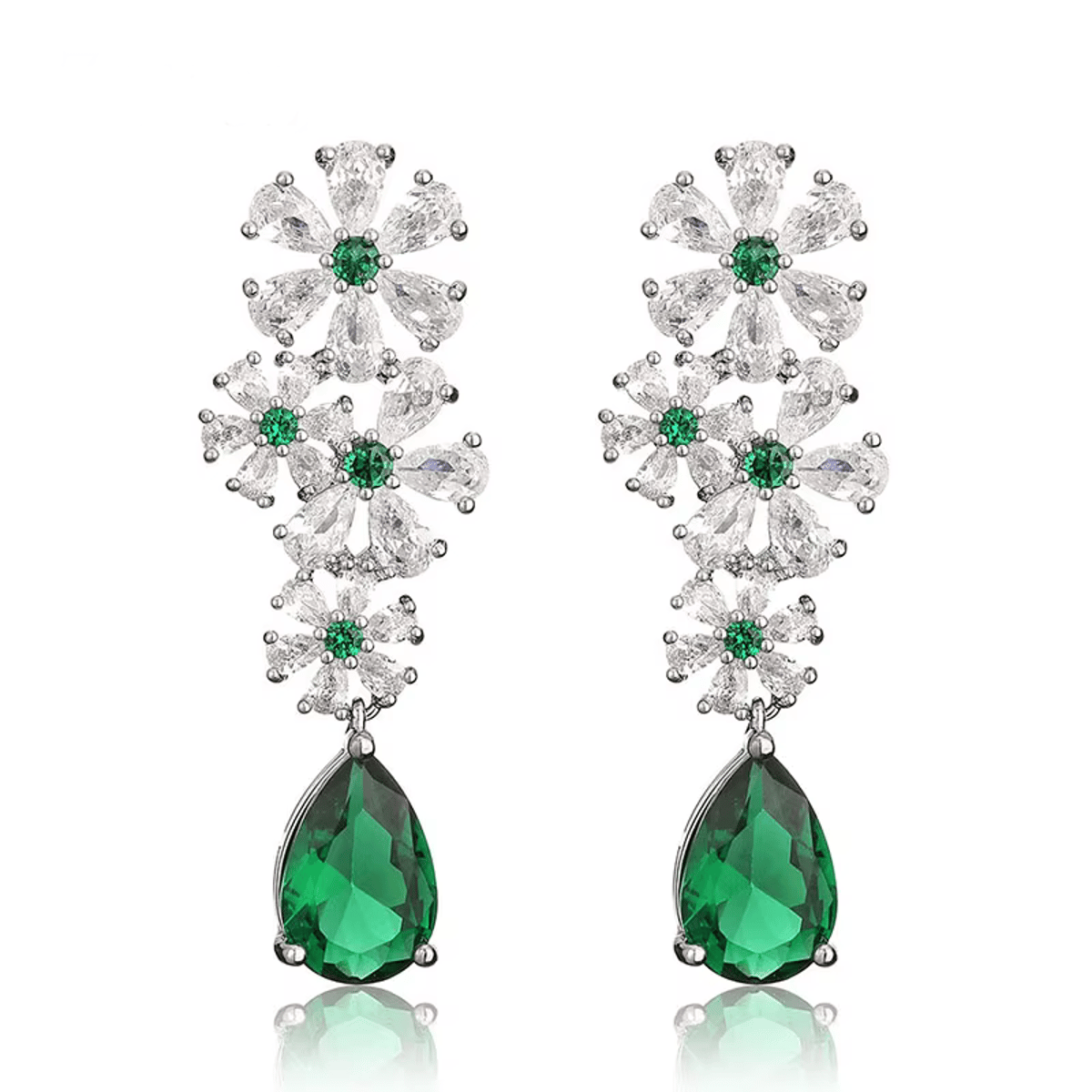 Elegant CZ Water Drop Flower Dangle Earrings for Women