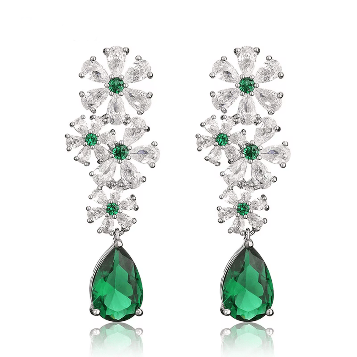 Elegant CZ Water Drop Flower Dangle Earrings for Women Elegant CZ Water Drop Flower Dangle Earrings for Women