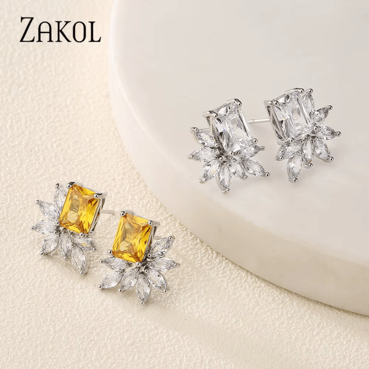 Elegant Square Cubic Zirconia Stud Earrings for Women