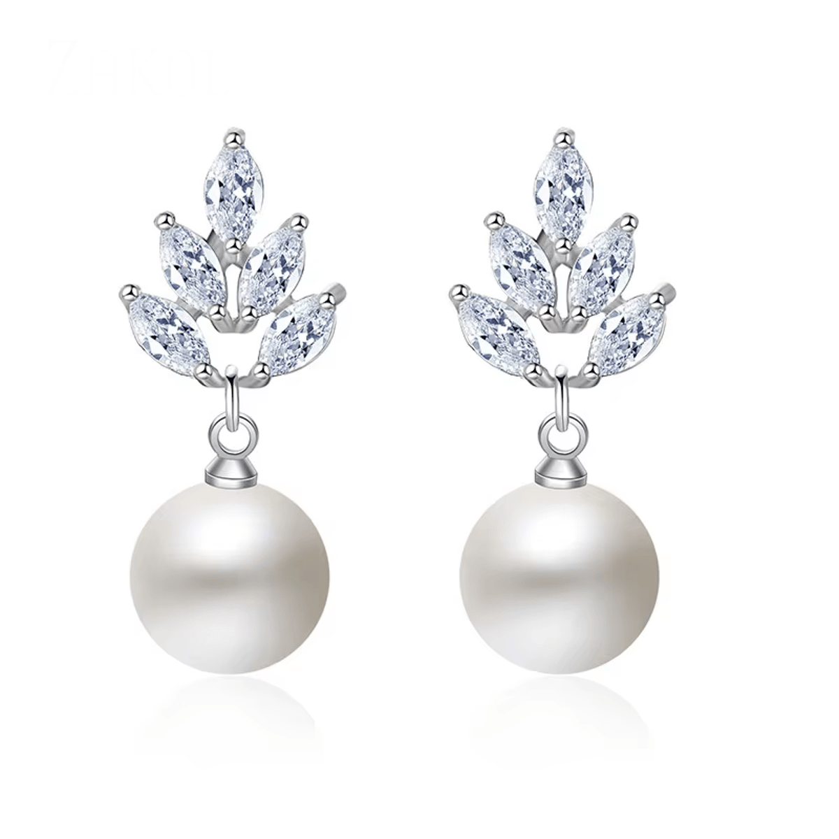 Elegant Leaf-Inspired Pearl & Zirconia Dangle Earrings for Women