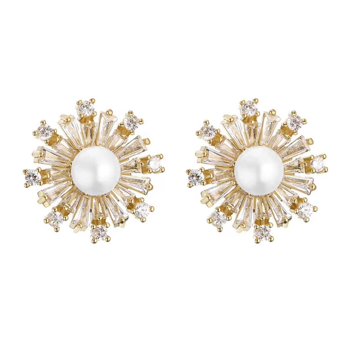 Elegant Snowflake Pearl & Cubic Zirconia Stud Earrings for Women