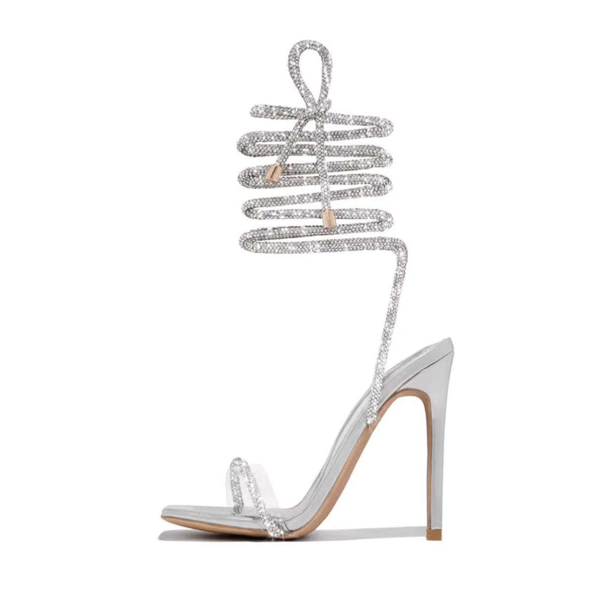 Elegant Transparent Crystal Rhinestone Lace-Up Sandals for Women