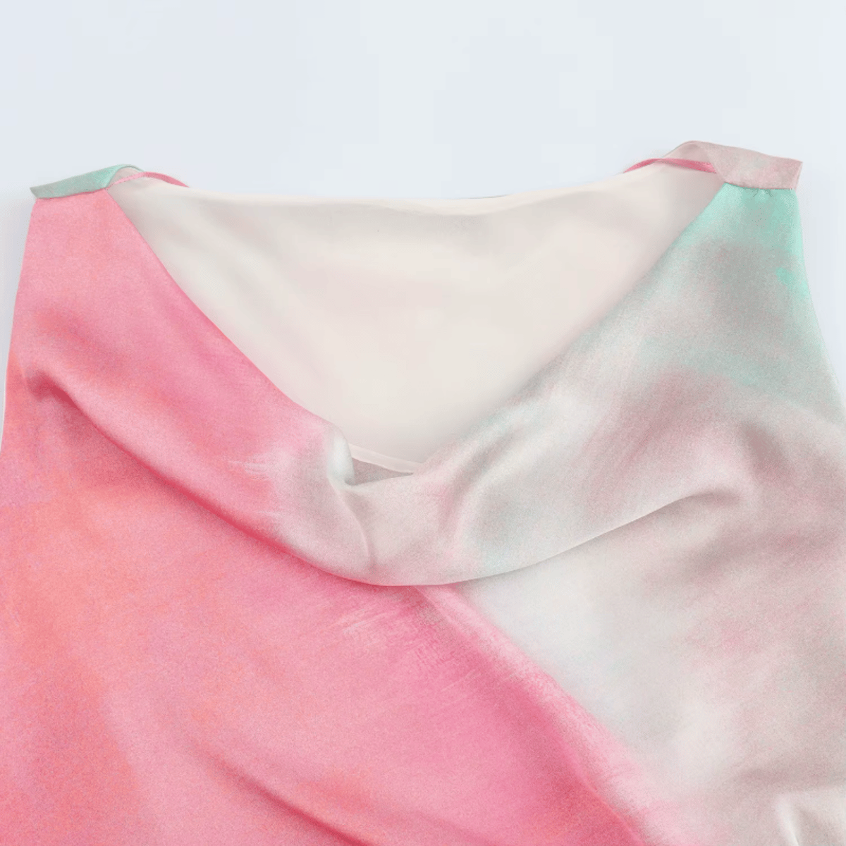 High Street Women's Fashion Tie-dye Printed Midi Dress Sleeveless Gathered Hem Split Female Gown