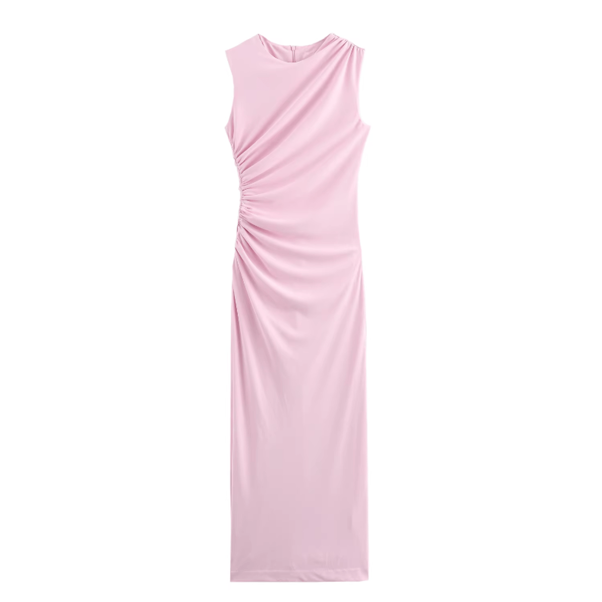High Street Slim Fit Midi Dress for Women Draped Round Neck Sleeveless Back Slit Chic High Street Slim Fit Midi Dress for Women Draped Round Neck Sleeveless Back Slit Chic