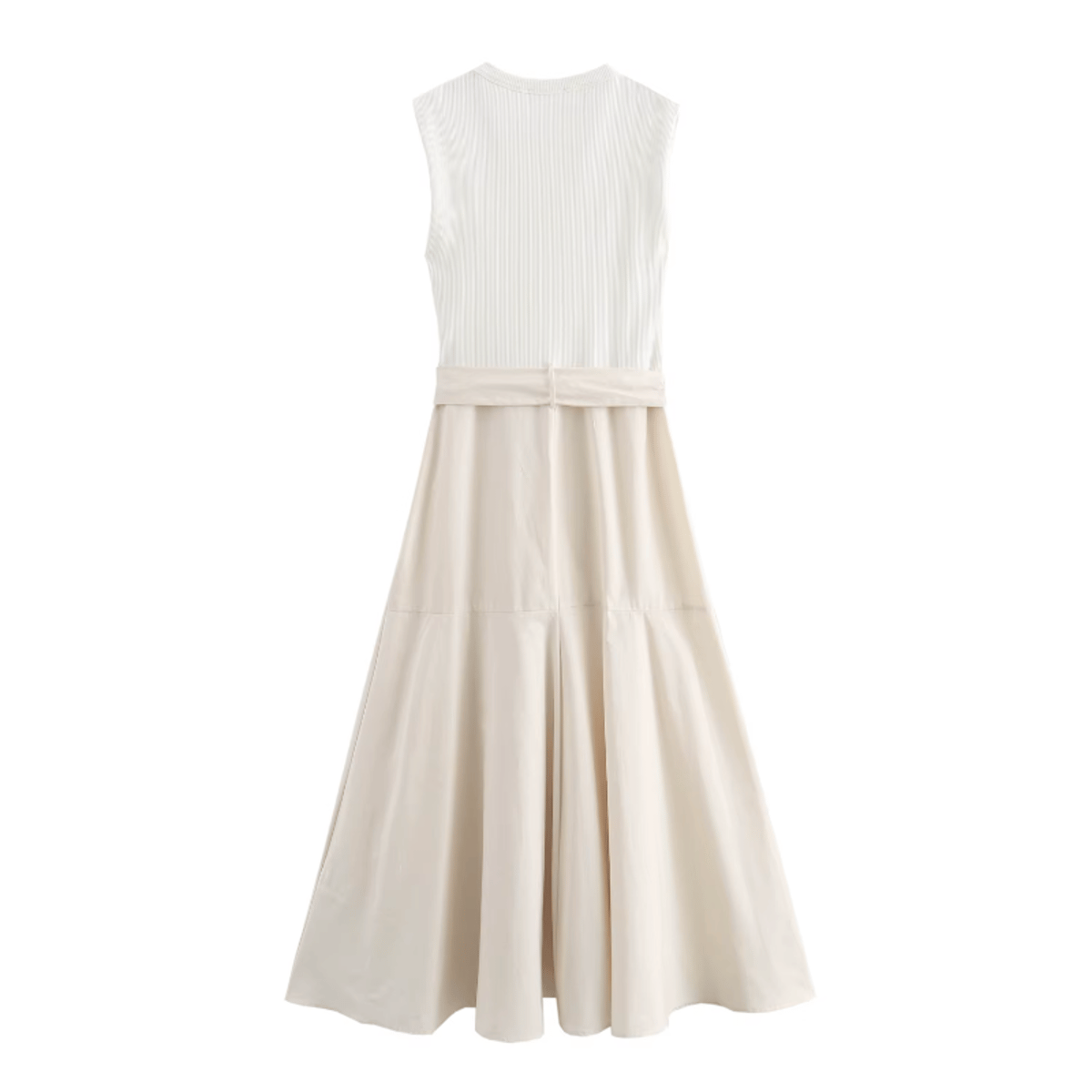 Elegant Sleeveless Spliced Midi Dress with Belt for Women