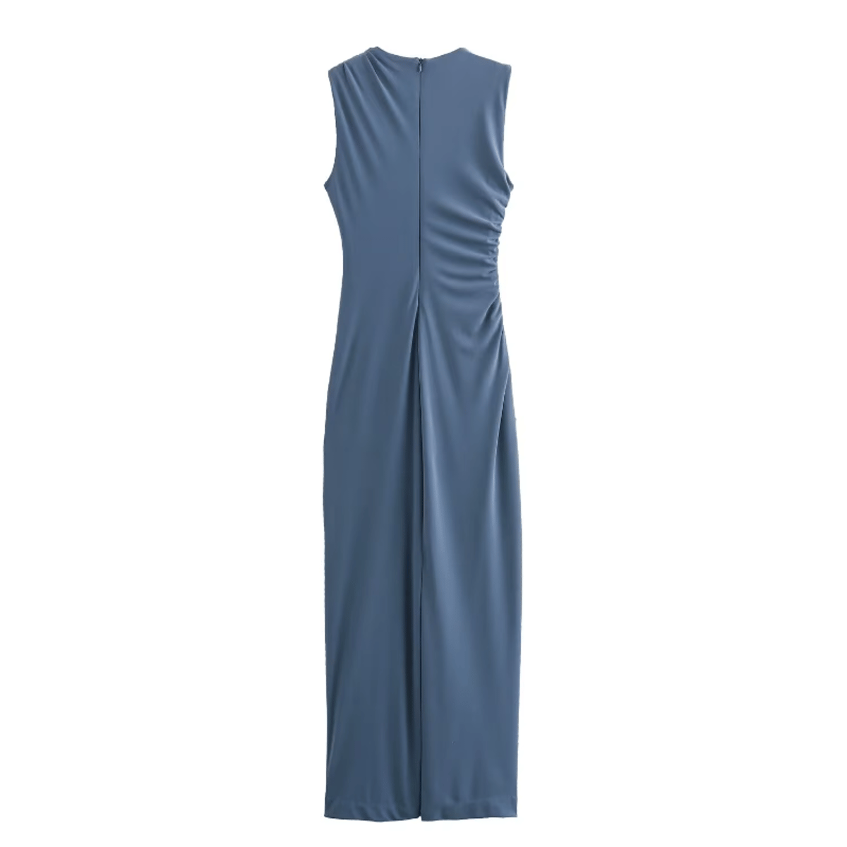 Chic Draped Midi Dress with Sleek Back Slit for Women