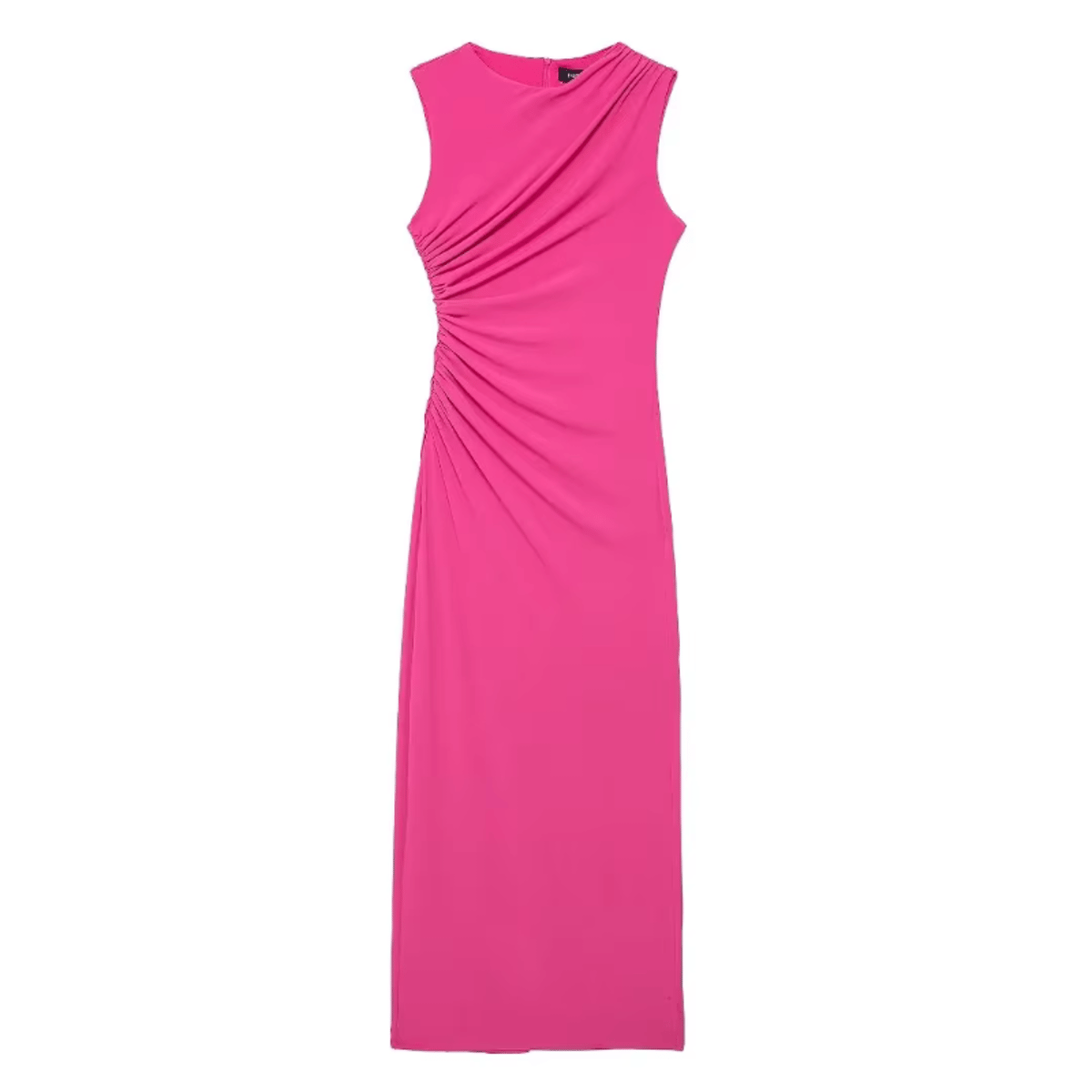 Chic Draped Midi Dress with Sleek Back Slit for Women Chic Draped Midi Dress with Sleek Back Slit for Women