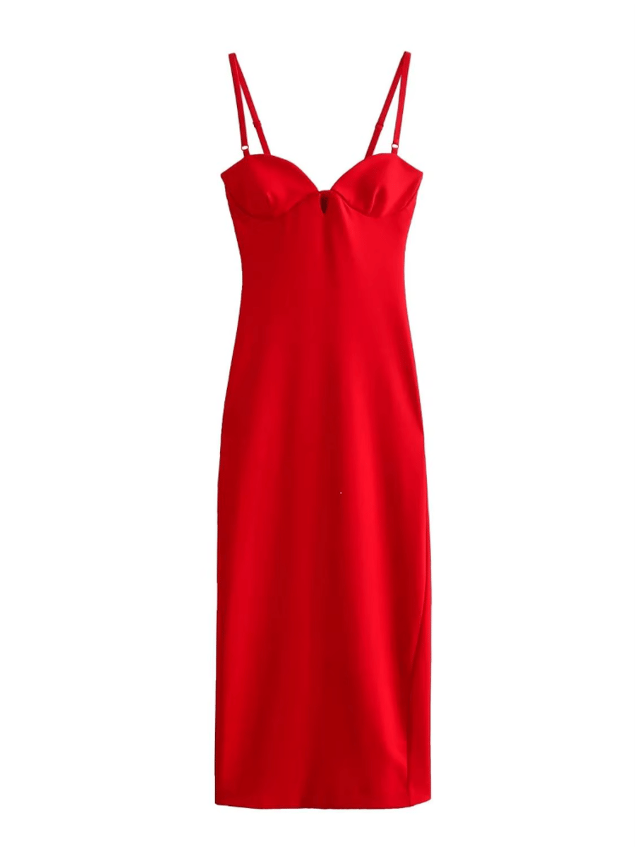 Elegant Strappy Sweetheart Neck Midi Dress for Women Elegant Strappy Sweetheart Neck Midi Dress for Women