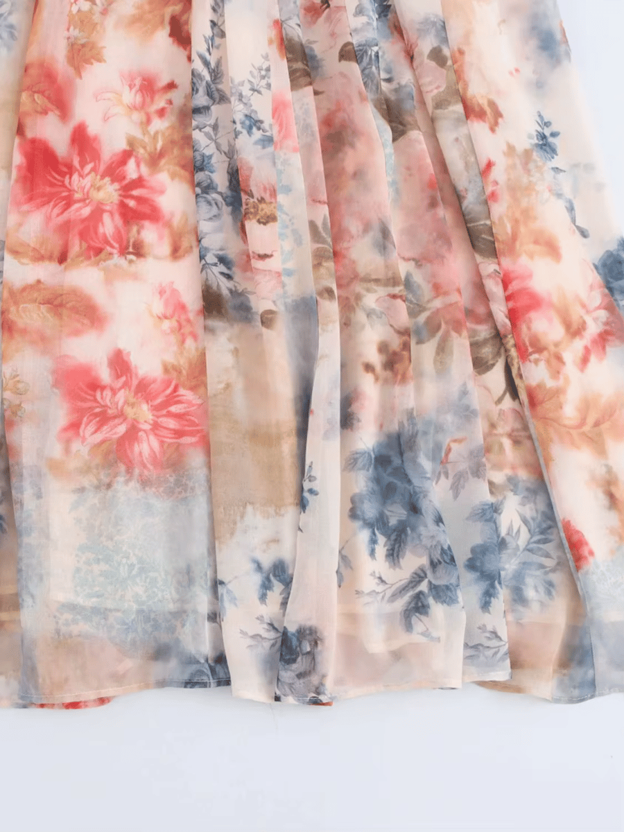 Elegant Floral Print V-Neck Midi Dress with Belt Elegant Floral Print V-Neck Midi Dress with Belt