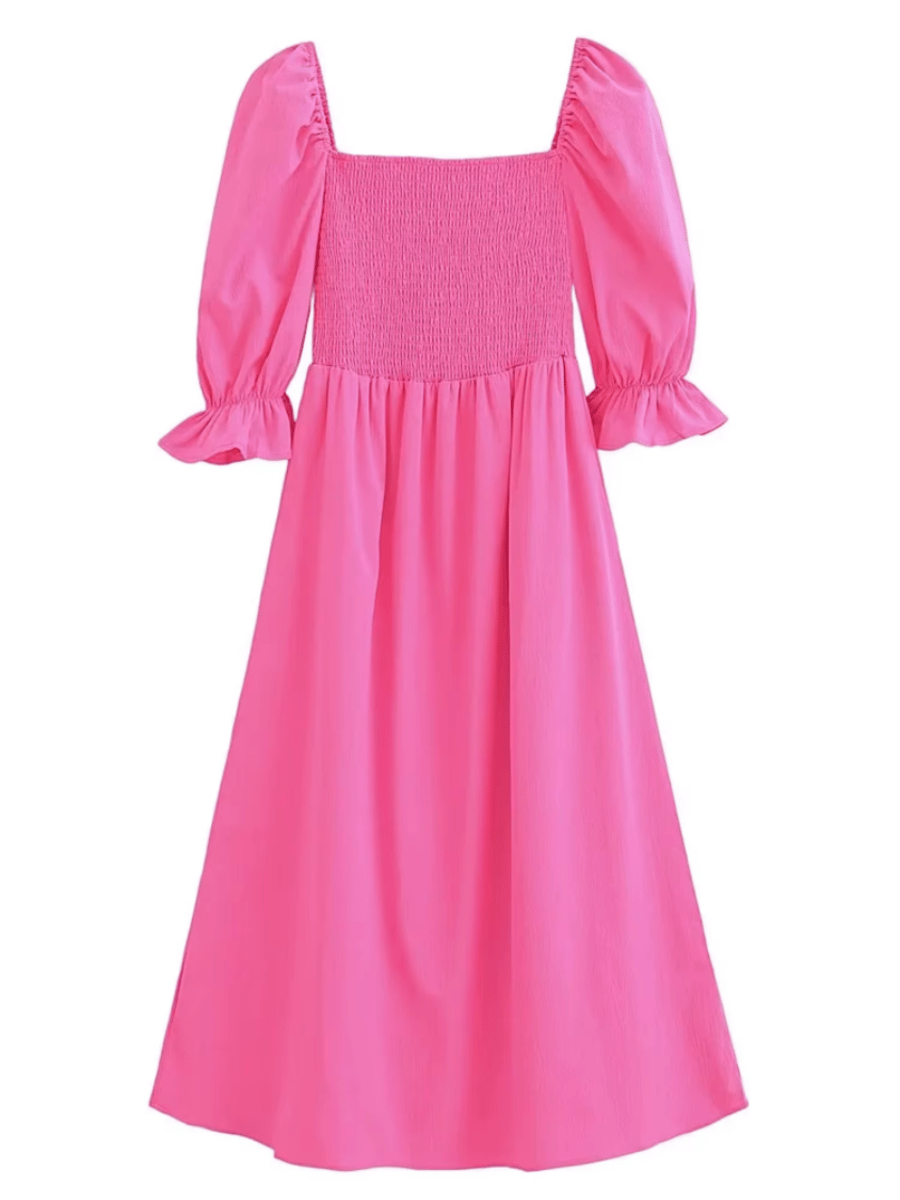 Flare Sleeve Casual A-Line Dress with Square Neckline for Women Xnwmnz - Women's Midi Dresses