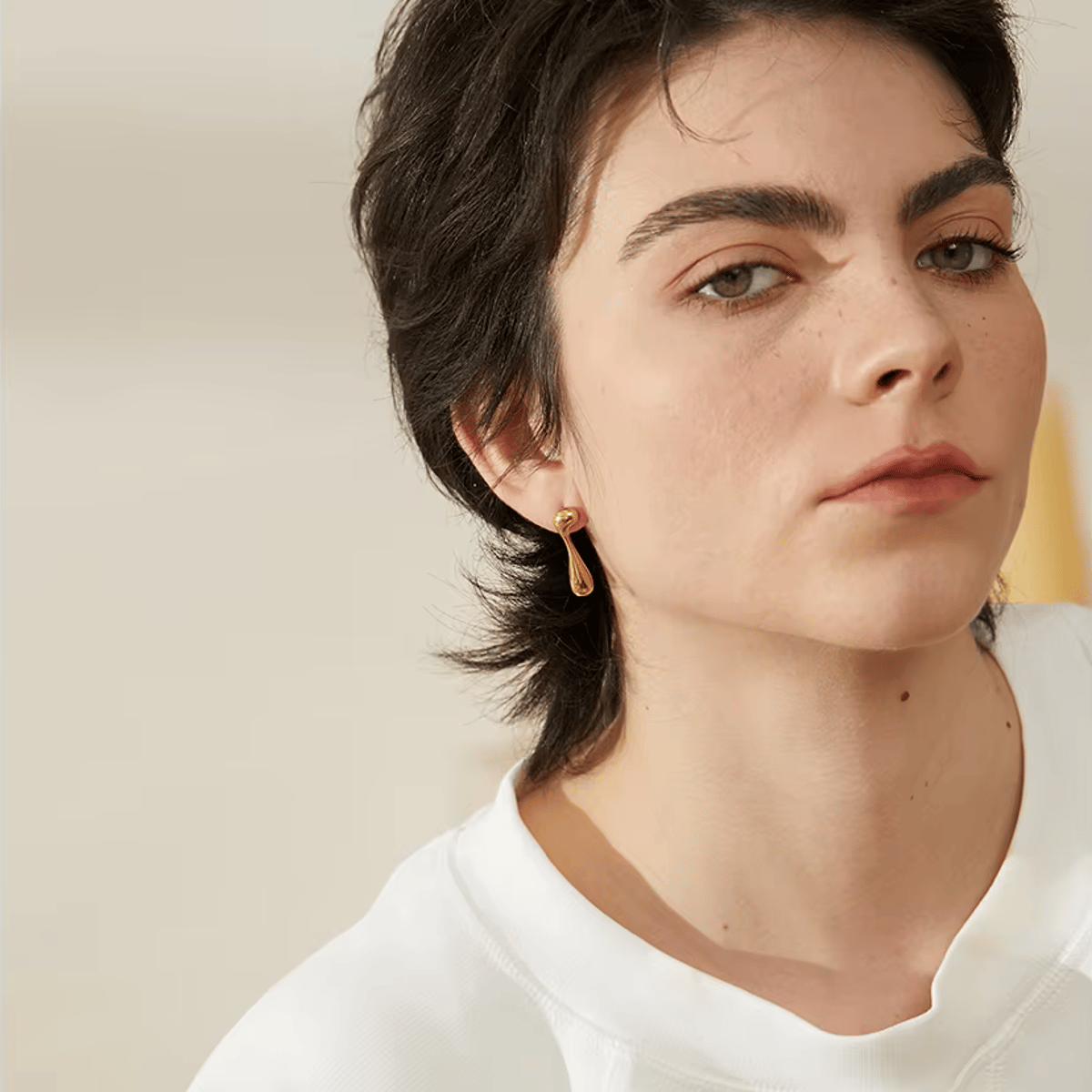 Asymmetrical 18K Gold Plated Stainless Steel Big Stud Earrings Yhpup - Women's Earrings 3