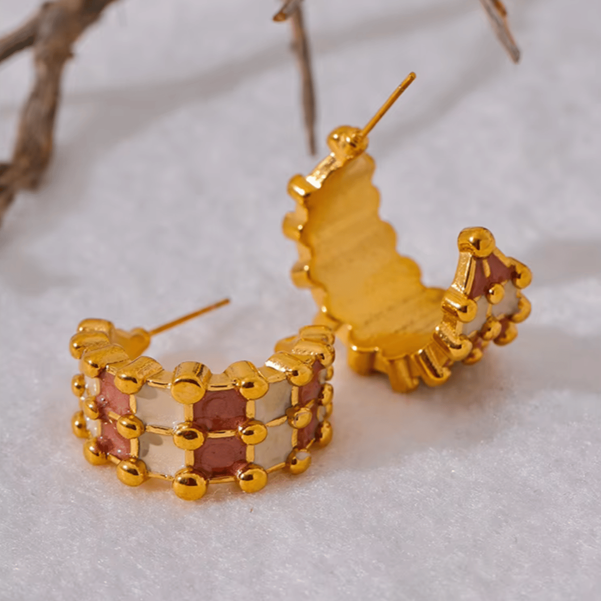Geometric C-Shape Enamel Hoop Earrings with Gold Charm Yhpup - Women's Earrings 3