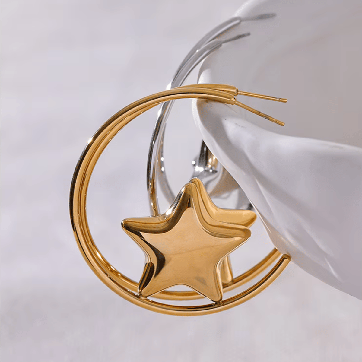 Trendy Stainless Steel Round Star Huggie Earrings for Women Trendy Stainless Steel Round Star Huggie Earrings for Women