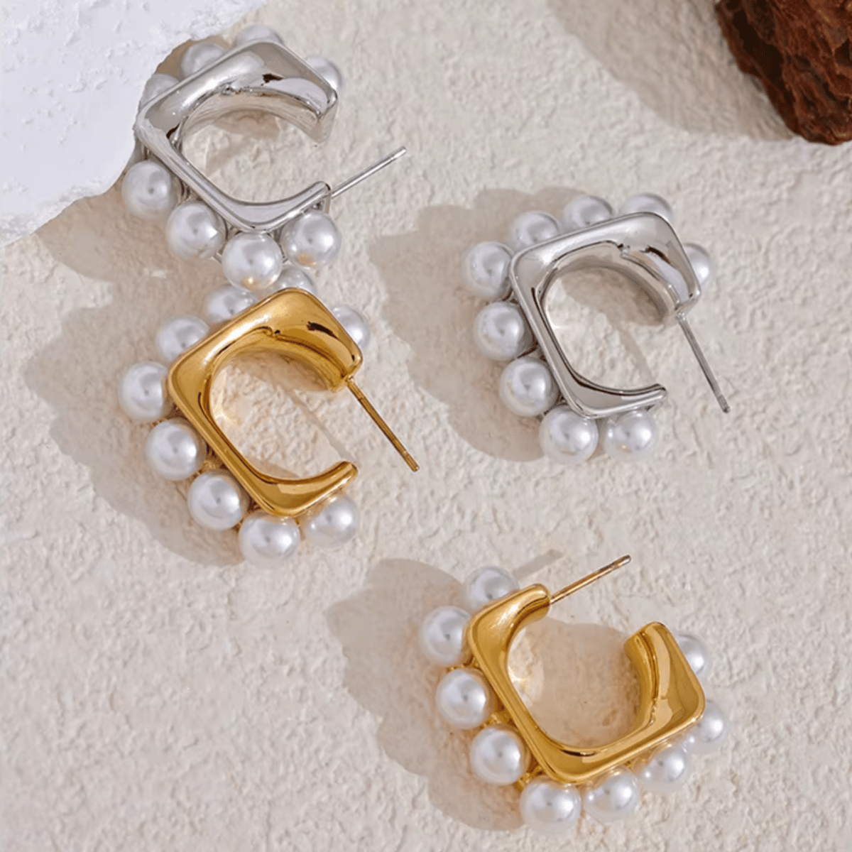 Elegant Imitation Pearl Stainless Steel Geometric Huggie Earrings Elegant Imitation Pearl Stainless Steel Geometric Huggie Earrings
