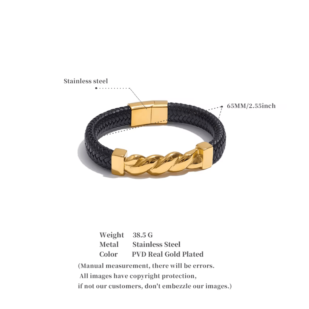 Handmade 65mm Leather Metal Twisted Chain Wide Bracelet for Men Handmade 65mm Leather Metal Twisted Chain Wide Bracelet for Men