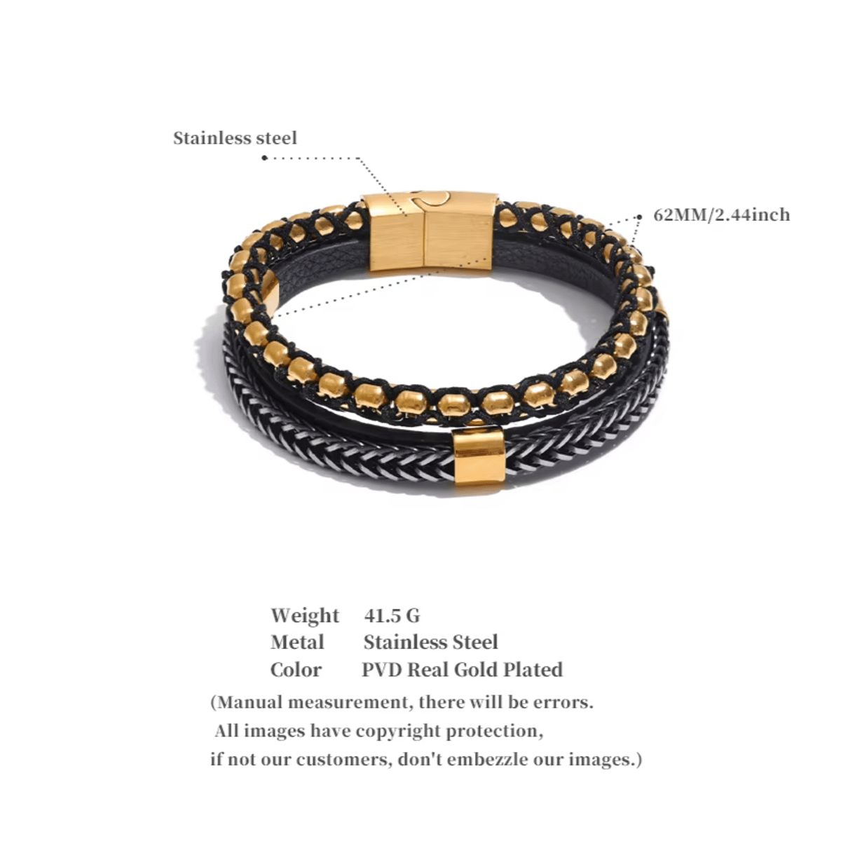 Handmade Double Layer Leather Metal Braided Unisex Bangle Bracelet Handmade Double Layer Leather Metal Braided Unisex Bangle Bracelet