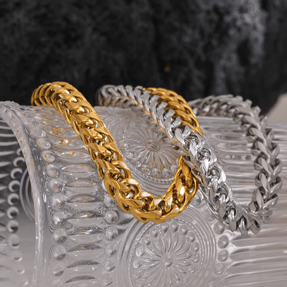 Durable Stainless Steel Textured Cuban Chain Bracelet for Men