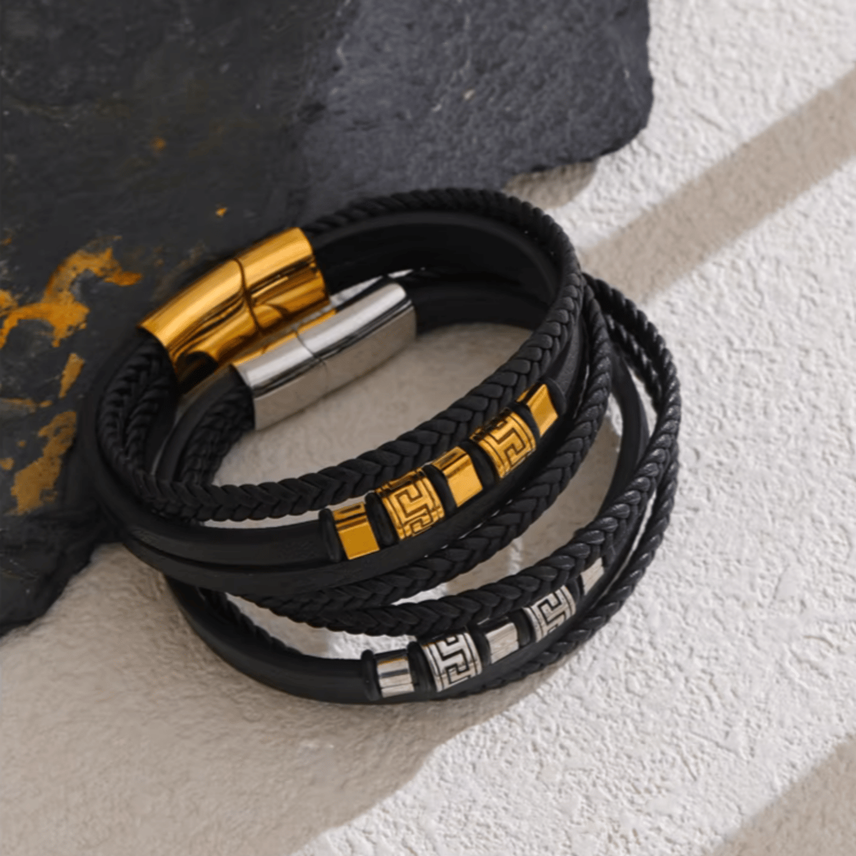 Handmade Braided Leather Bracelet with Stainless Steel Accent Handmade Braided Leather Bracelet with Stainless Steel Accent
