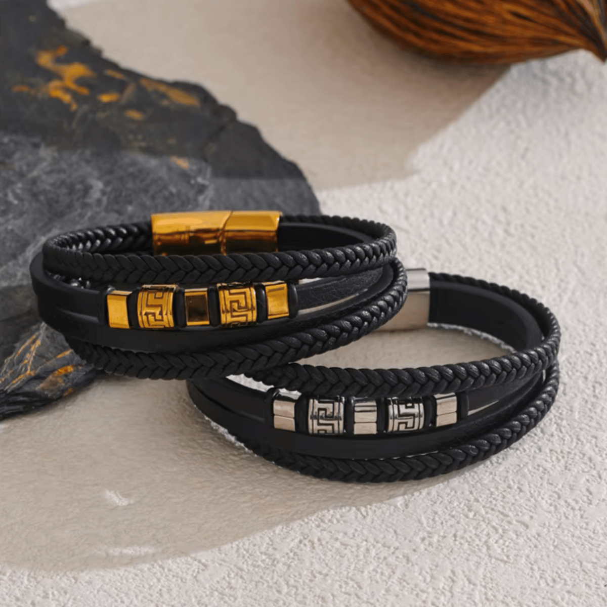 Handmade Braided Leather Bracelet with Stainless Steel Accent Handmade Braided Leather Bracelet with Stainless Steel Accent