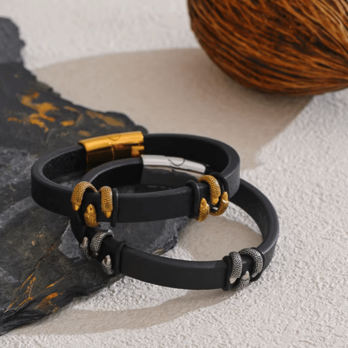 Stylish Leather & Stainless Steel Claw Bangle for Men