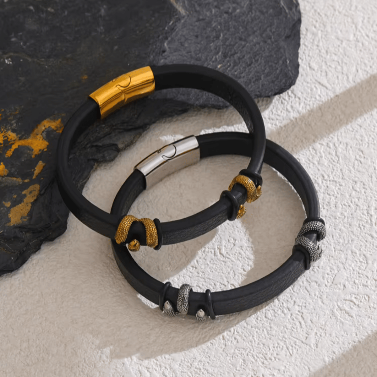Stylish Leather & Stainless Steel Claw Bangle for Men