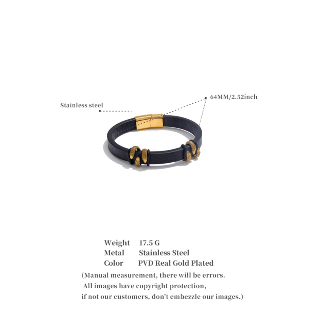 Stylish Leather & Stainless Steel Claw Bangle for Men